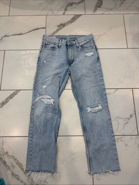 GAP Light Blue Distressed Straight-Leg Jeans